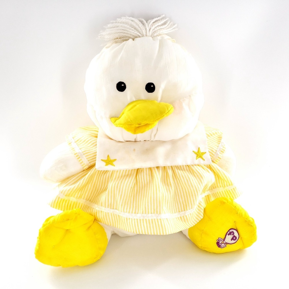 Vintage 1987 Fisher Price Puffalump Duck Plush Yellow Striped Dress HEAVY STAINS